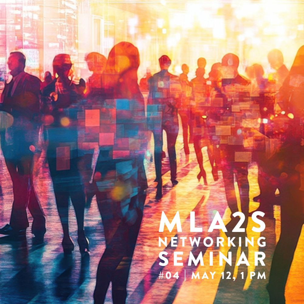 People networking in a vibrant, modern indoor setting with colorful lighting effects.