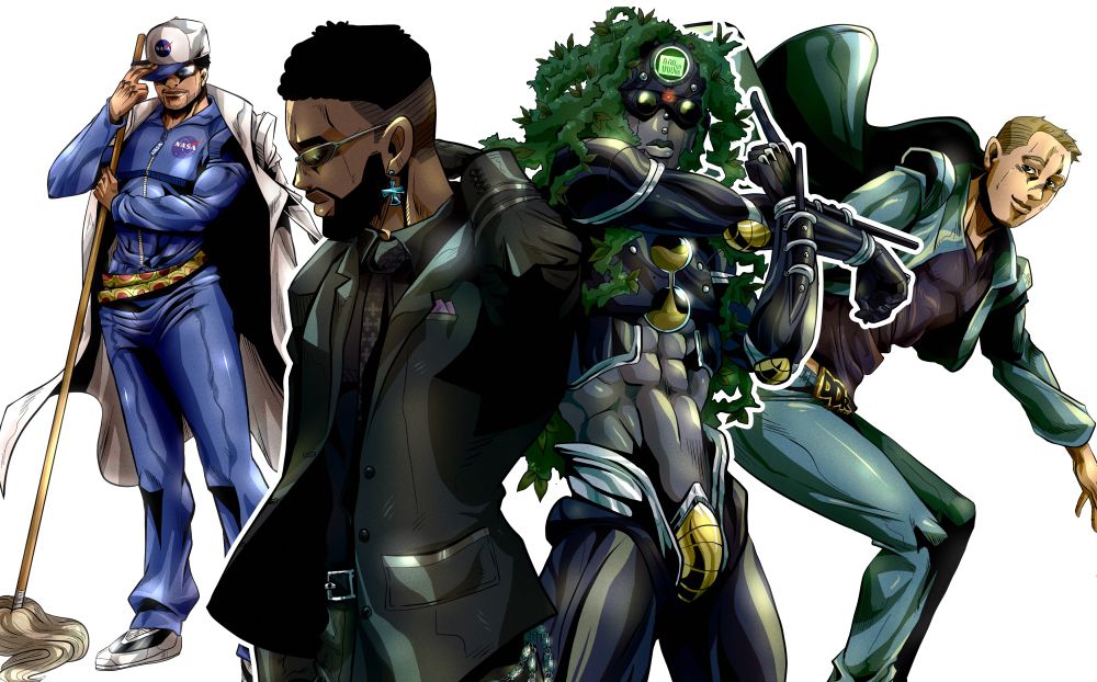 Multiple original characters inspired by the JoJo's Bizarre Adventure anime franchise.