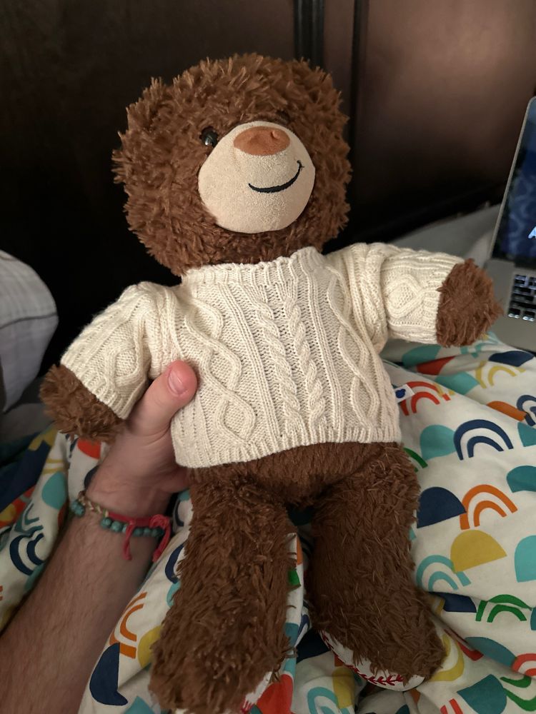 Teddy bear in a cable knit sweater