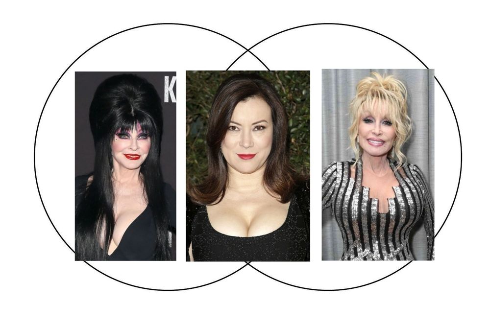 Venn diagram of Elvira (left circle) and Dolly Parton (right circle) with Jennifer Tilly as the center
