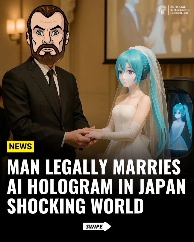 Picture from news headline: "Man legally married AI hologram in Japan shocking world." The man's face is replaced with Dr Krieger from Archer
