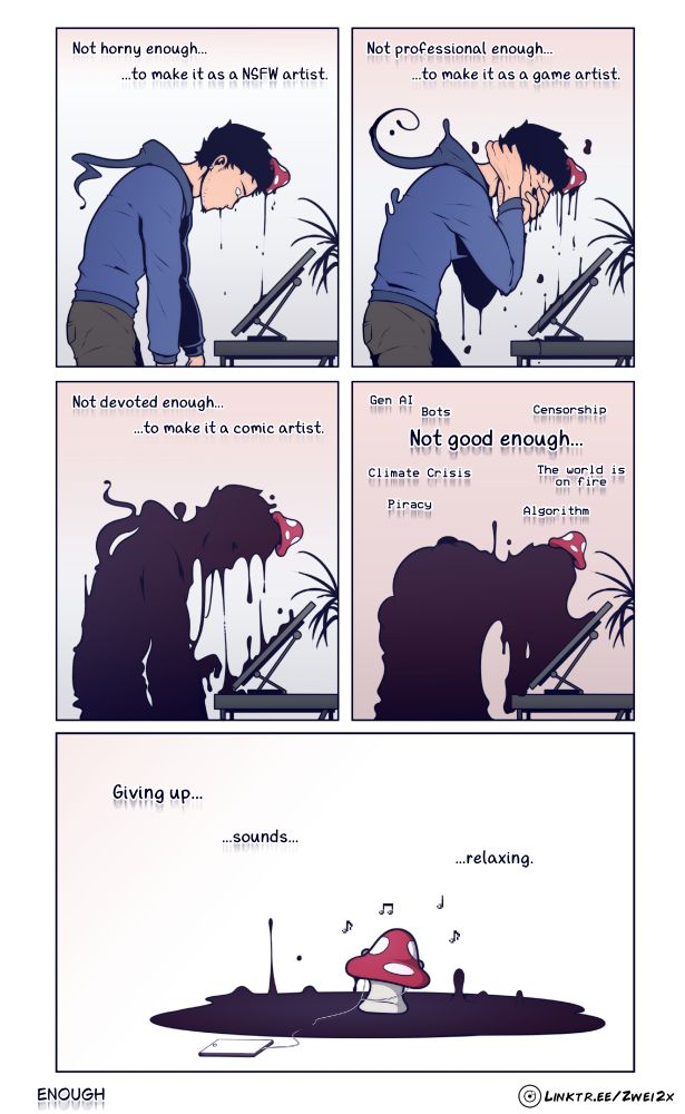 A 5 panel comics where the artist wants to give everything up.