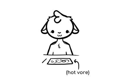 deer character sits at a desk with scribbled paper labeled "hot vore."