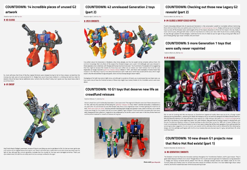 Various TFSource articles from over the years talking about G2 Sludge & Swoop