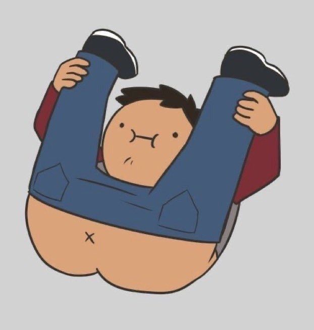 A cartoon man exposes his anus