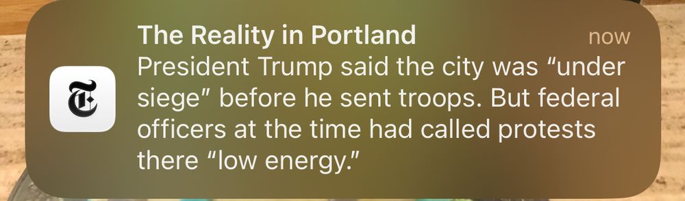 A NYT news alert says federal officers called Portland protesters “low energy”