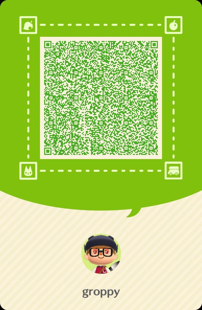 animal crossing pocket camp camper card back side. qr code