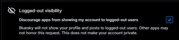 Settings on Bluesky for logged-out visibility turned on.