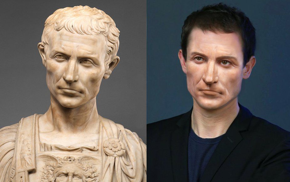 Recreation of the face of Julius Caesar from a surviving statue.