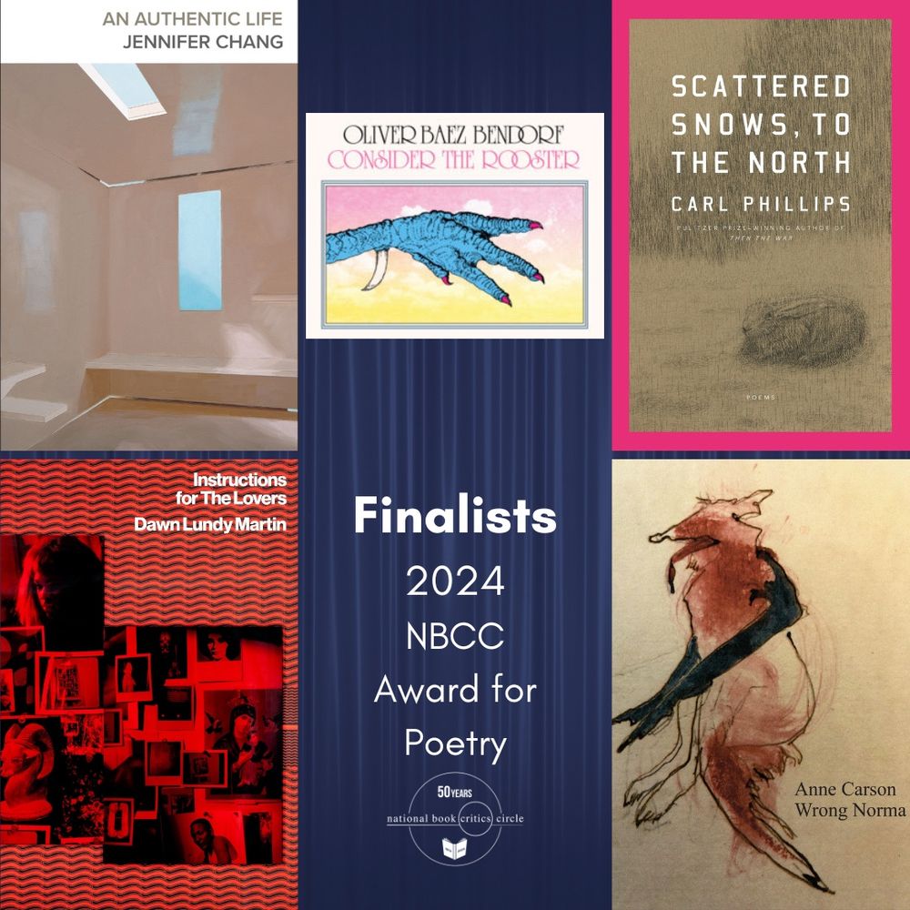 Covers of the nominated books: An Authentic Life; Consider the Rooster; Scattered Snows, to the North; Instructions for the Lovers; and Wrong Norma.