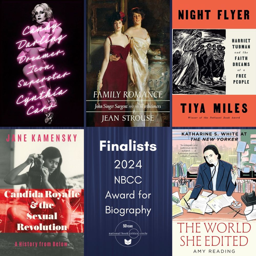 Book covers of five biographies by Cynthia Carr, Jean Strouse, Tiya Miles, Jane Jamensky, and Amy Reading.