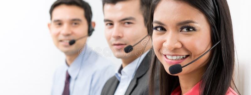 a stock photo of various telemarketers wearing headsets 
