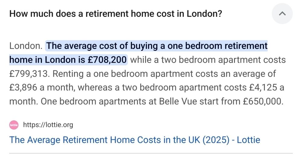 Search result for cost of retirement home in London 