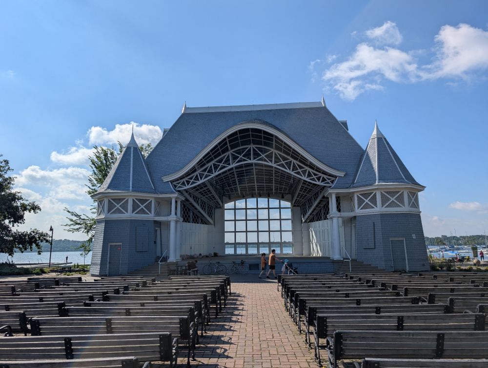 Lake Harriet bandshell as seen from center row of seating.