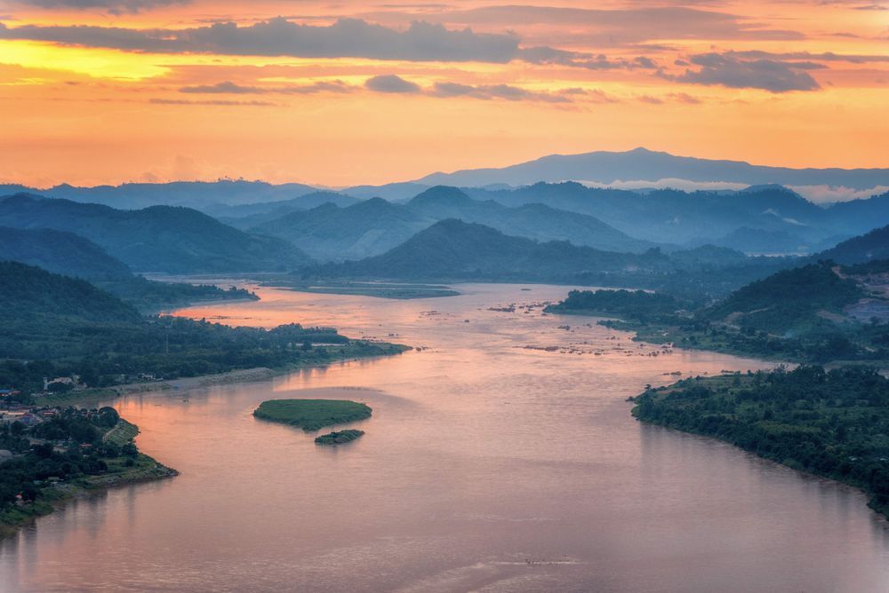 A photograph of the Mekong river at sunrise.