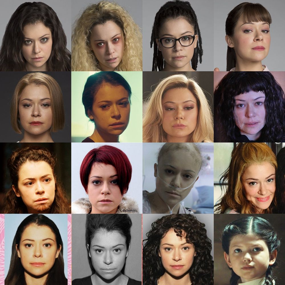 Tatiana Maslany as Sarah, Helena, Cosima, Alison, Rachel, Beth, Krystal and many many more clones in the TV series, "Orphan Black". Also included, Cynthia Gallant as Charlotte Bowles.