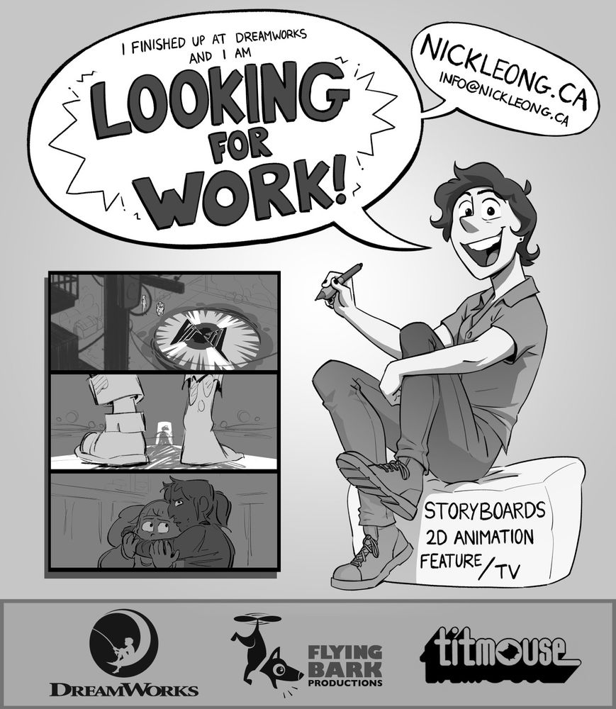 My looking for work post, with all my contact details, company logos of companies I've worked for, and some snippets from my story project Mosquito Tone