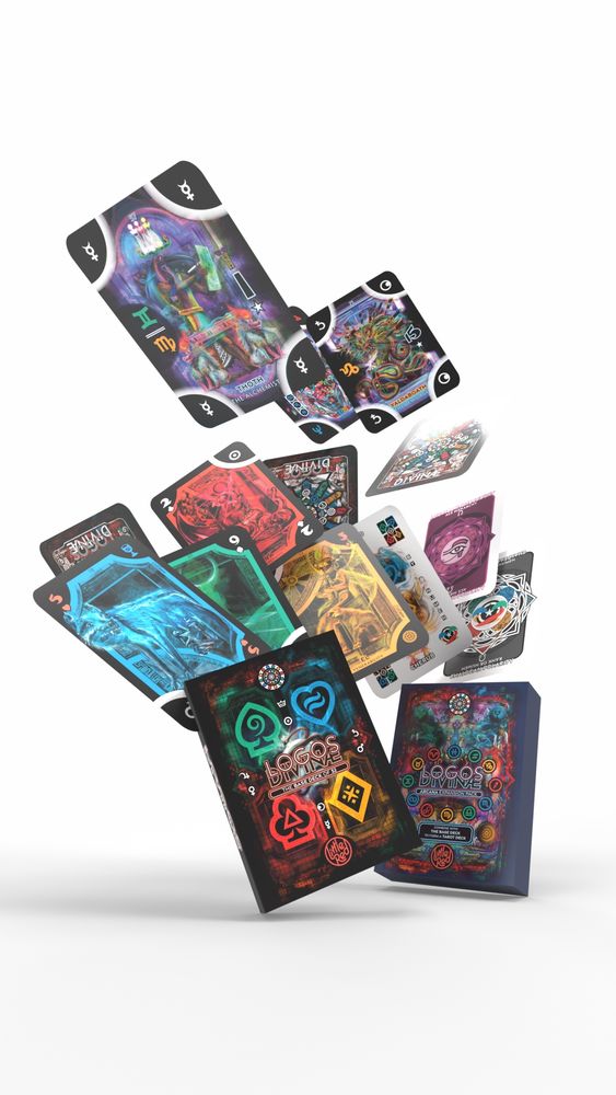 LOGOS DIVINÆ cards flying out of the packaging