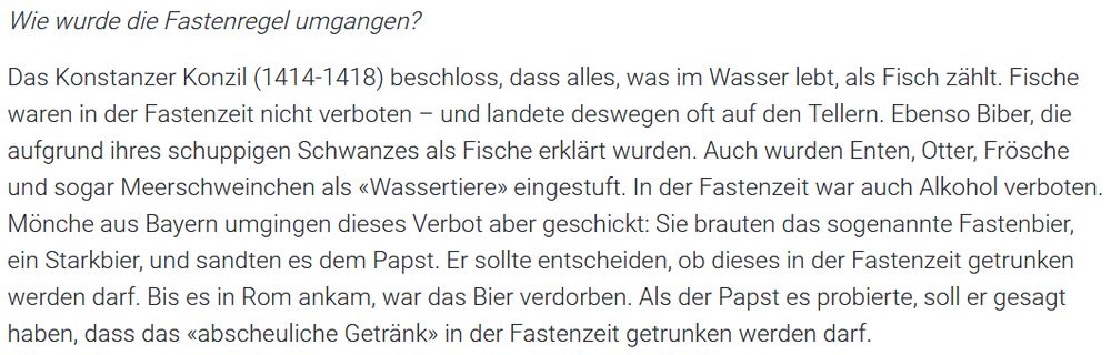 Liste der Tiere, die von Konstanzer Konzil (1414-1418) als "Fisch" eingestuft wurden. Ist ein Auszug aus dem im post enhaltenen link.