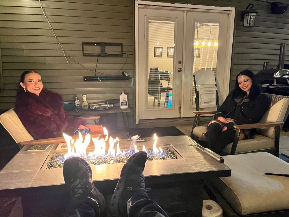 Size 13 feet warming up near a flame while I listen to the tales from two beautiful women about their night