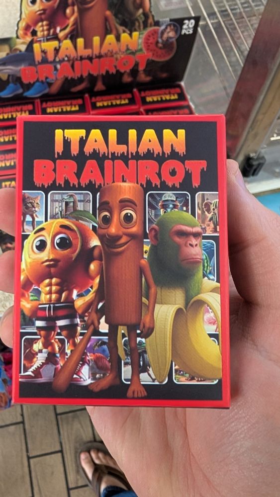 A box marked Italian brainrot with bizzare AI art on the cover