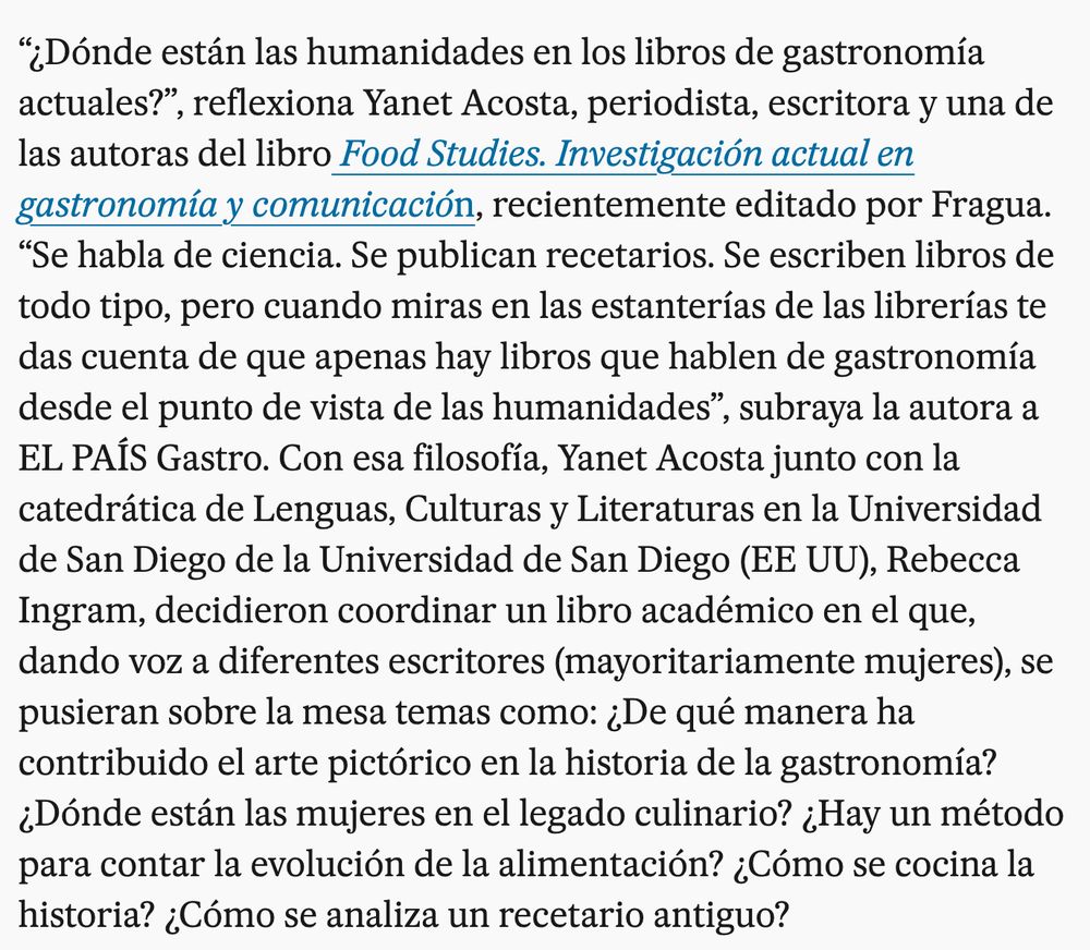 Imagen del primer párrafo del artículo de Sara Cucala en El País Gastro. 