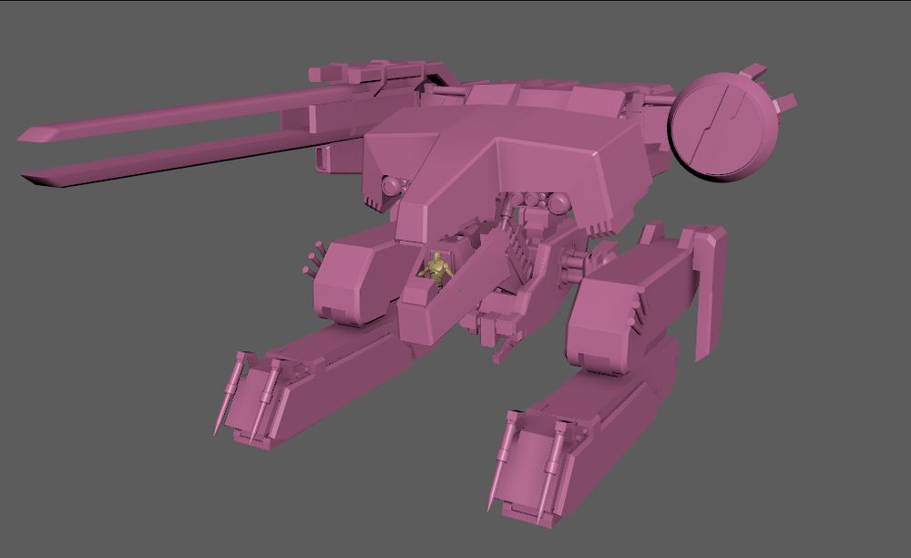 Early blockout stage screenshot of fan-made Metal Gear Rex 3D model