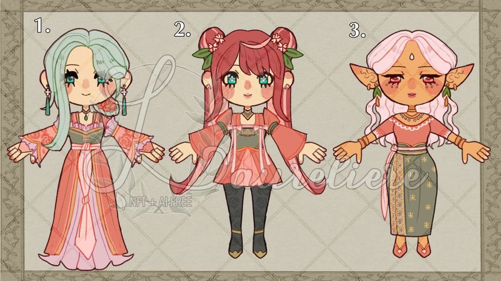 A mini adoptable set that consists of designs with floral motifs in a pink and green color palette.