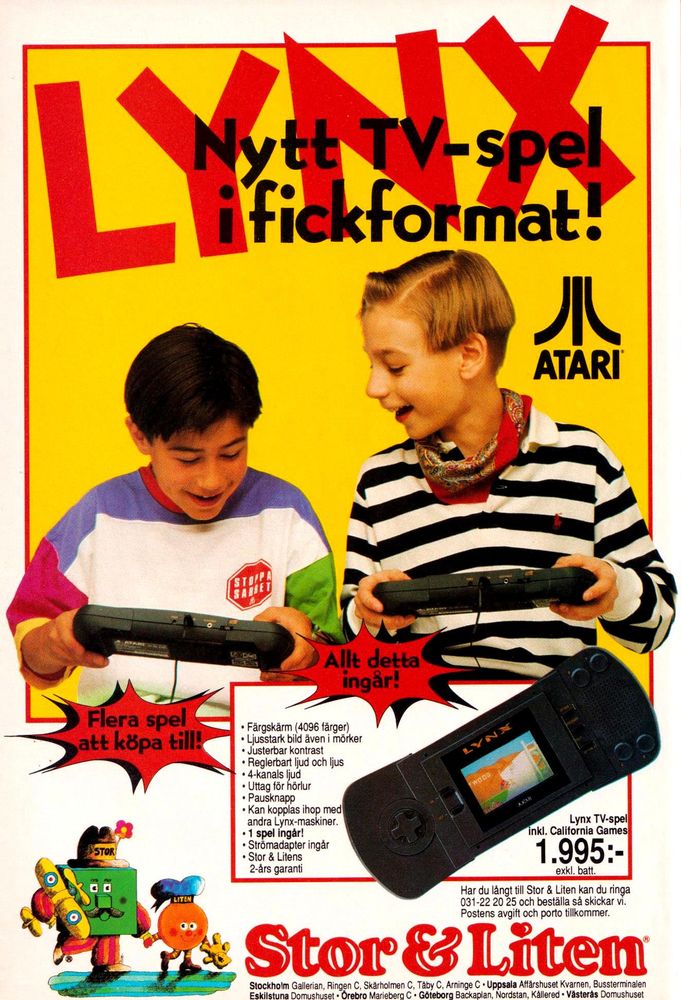 Ad from the inside cover of the 1990-33 issue of the Swedish Donald Duck weekly, featuring an ad for Atari Lynx that just straight up lies to you