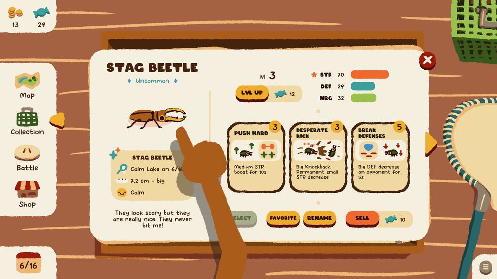 stag beetle description page from kabuto park creature collection game