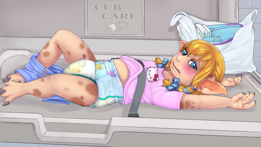 Gnomish girl on the cub care changing table