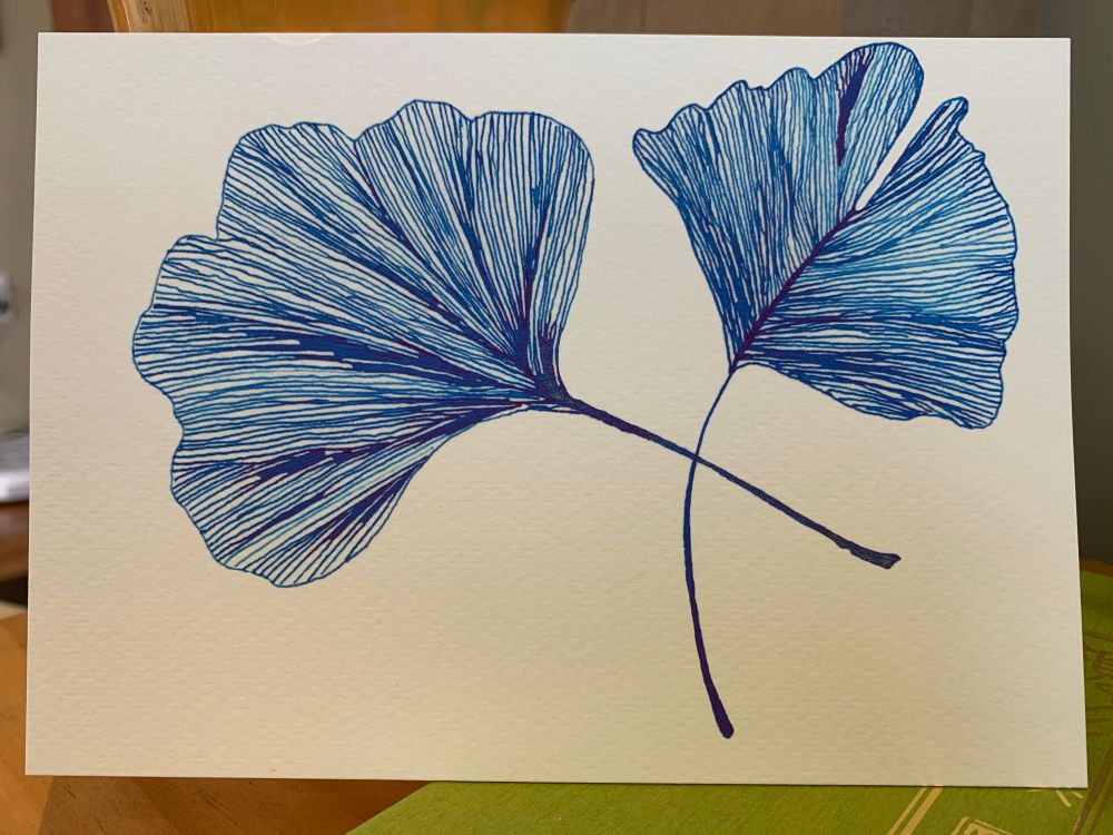 Blue ginkgo leaves made with ink on paper