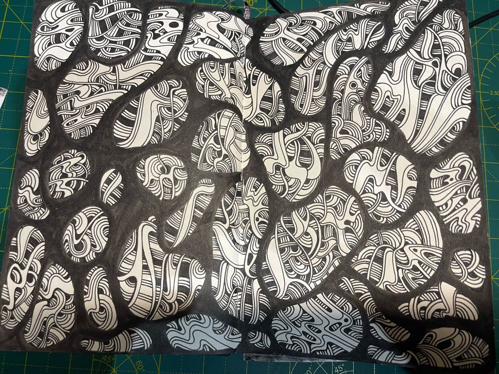 Black and white doodle with thick and thin lines