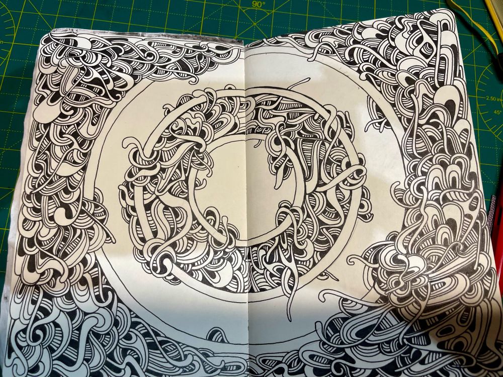 Doodle made of black and white doodles and squiggles