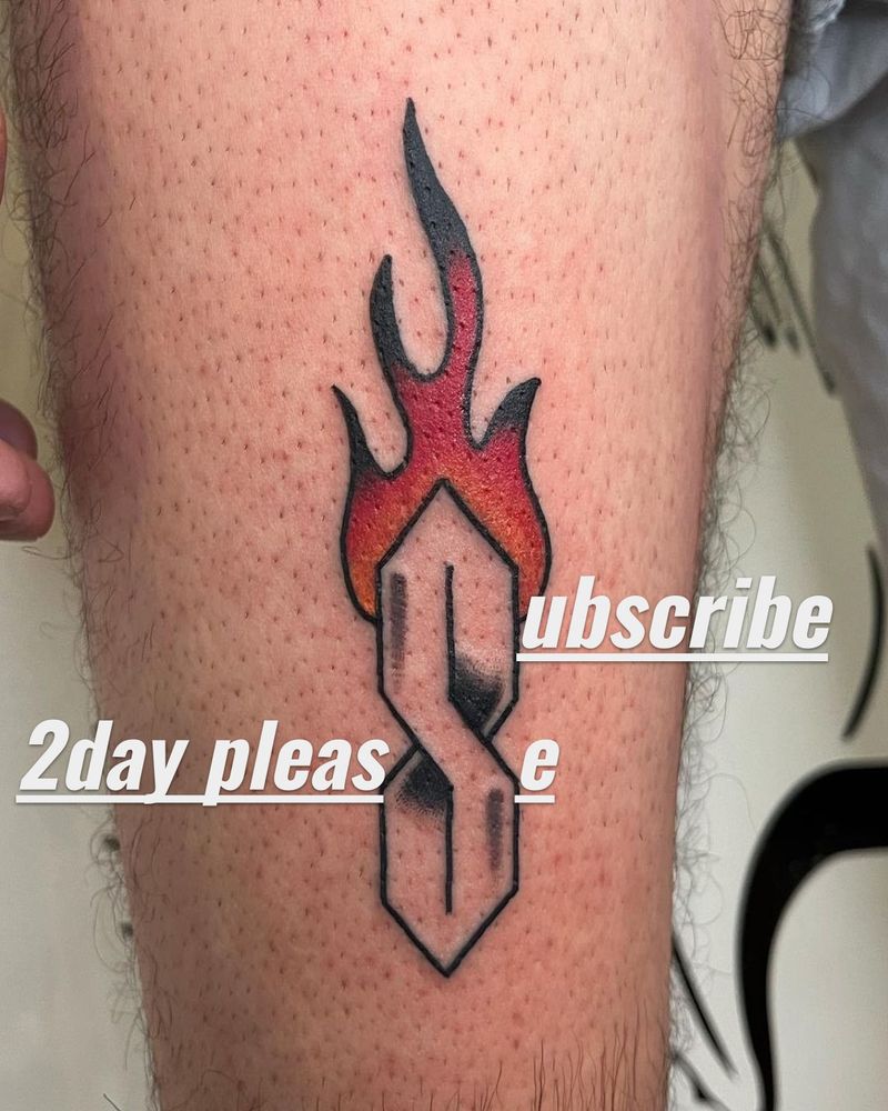 Sick tattoo of *the cool S* and edited to say Subscribe 2day please
