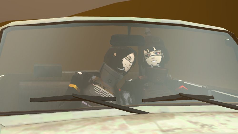 pike and eirene in a car pike's driving while eirene puts her head on her shoulder and relaxes typical girlfriend things