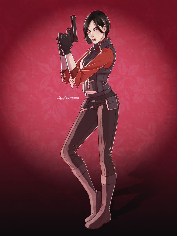 A picture showcasing an alternate design of Ada Wong from the Resident Evil series. Ada poses while holding some kind of Glock-like pistol. The design takes cues from her appearance in the Resident Evil 4 mini-game Assignment Ada and Resident Evil 6. 
