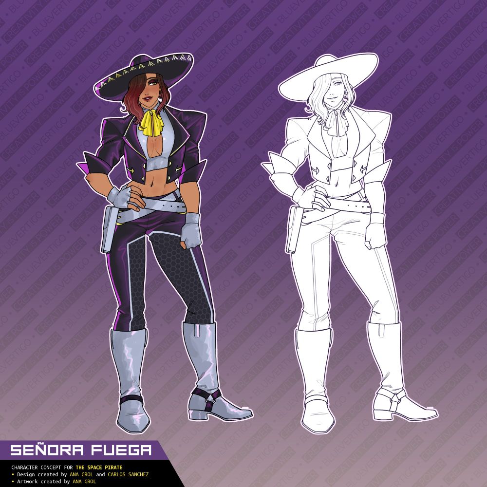 Art of the character Señora Fuega from Blue Vertigo's The Space Pirate.