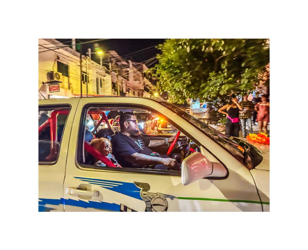 Car driving by 

Driver with Chucky strapped in passenger seat

Single image by hedy bach 