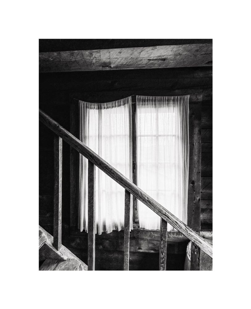 Museum (perhaps Fort Langley but I forget)

Black and white stairwell with curtains 

Single image by hedy bach 
