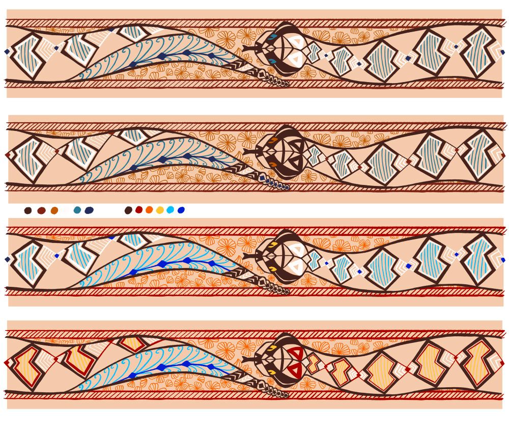 4 color variations on a rattlesnake tattoo. It’s a line art design armband with california poppies underneath 