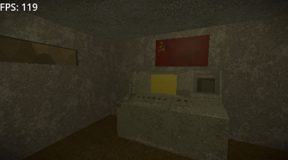 The same room now with basic grey and brown textures, some simple shading and more detail.