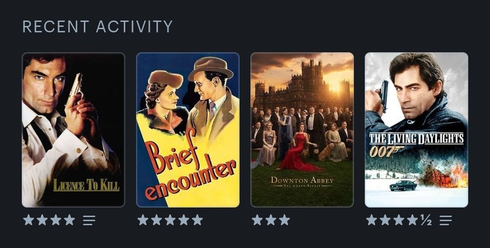 Licence to Kill
Brief Encounter
Downton Abbey: The Grand Finale
The Living Daylights 