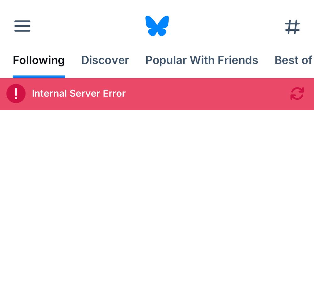 bluesky home page with nothing but “Internal Server Error”