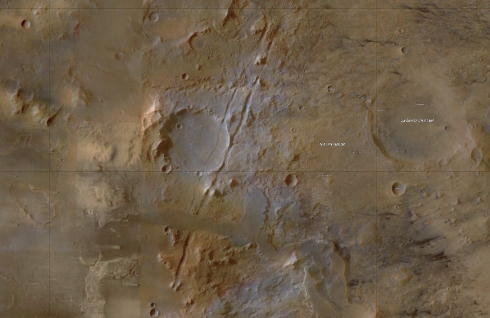 The area of Mars Percy landed on. Jezero crater is on the far right. 