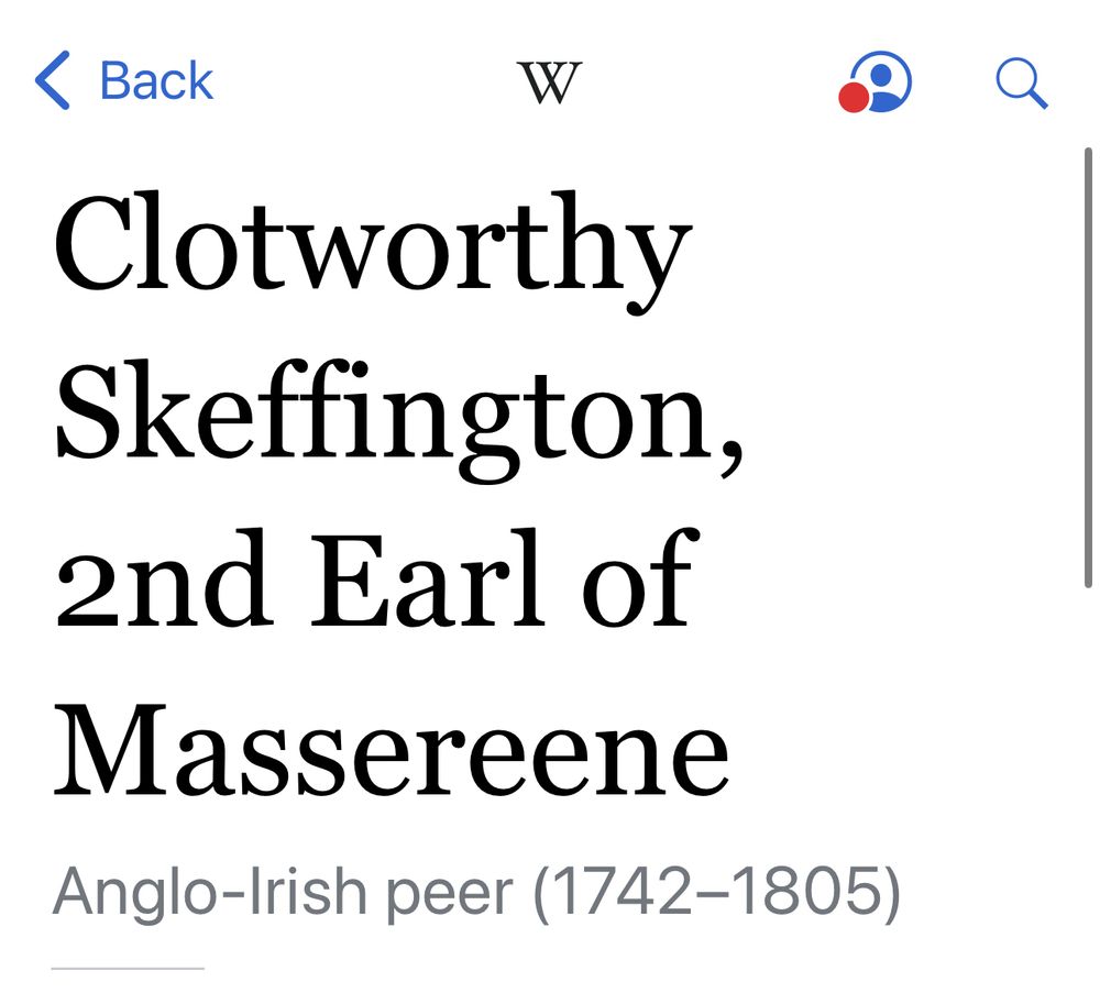 Wikipedia screenshot of Clotworthy Skeffington the second. 