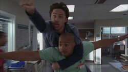 JD riding Turk from Scrubs. 