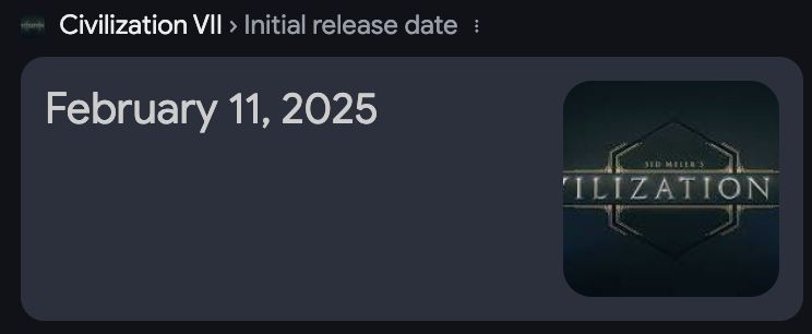 Civ 7 comes out on February 11th 2025.