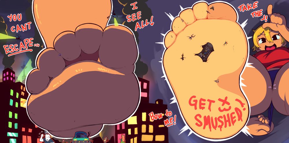 Maddy stomps down on some tinies and a car squishing them up into her sole. She calls them losers while adjusting her pants trapping another unfortunate even tighter.