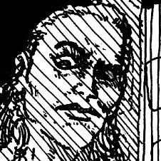 An ink drawing of an adventurer with a eyebrow raised in curious concern.